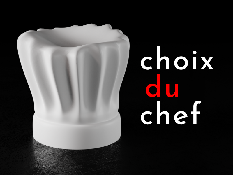 A wine glass with text Choix du Chef