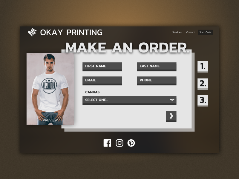 An ordering form for the Okay Printing website