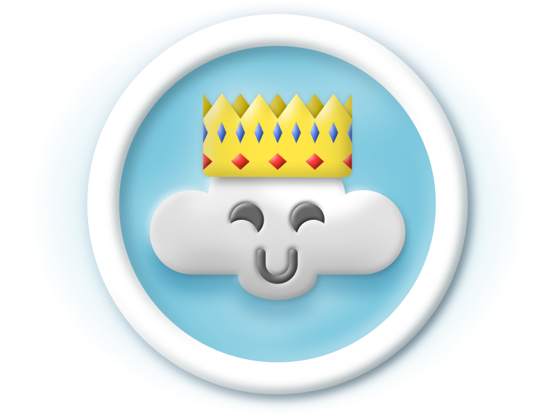 A very simple vector badge showing a cloud wearing a crown