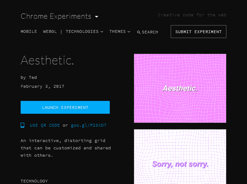 Screenshot of Aesthetic on ChromeExperiemnts.com