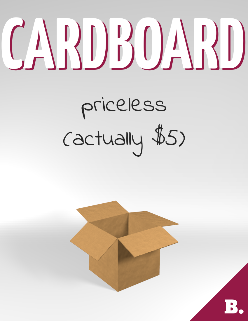 Cardboard box ad that says 'Priceless (actually $5)'