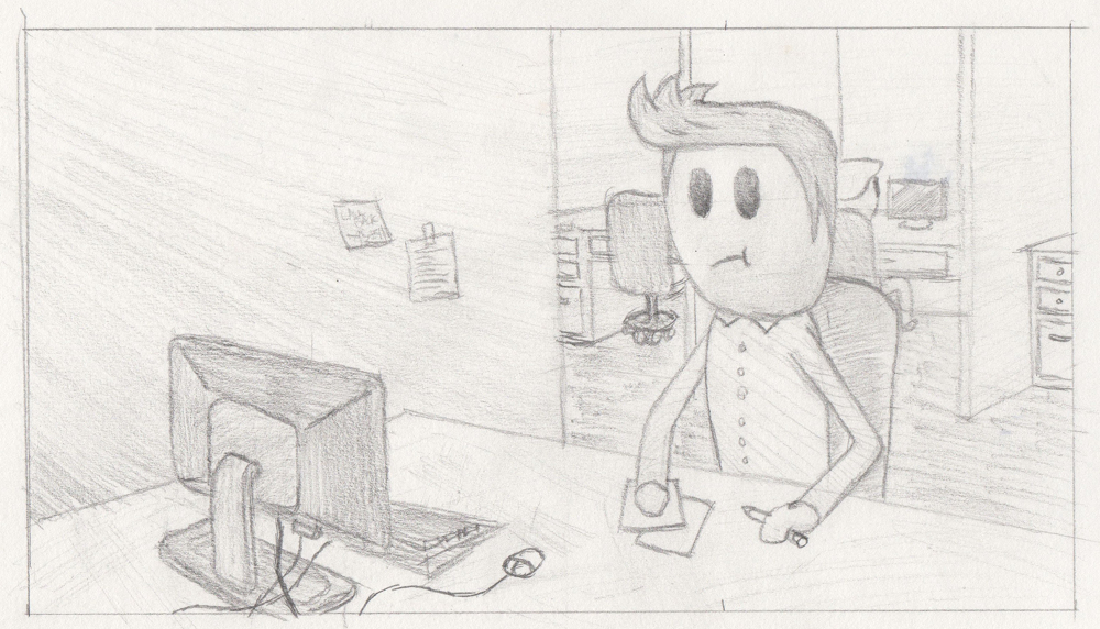 Tommy, in my improved cartoon style, is wearing his business casual outfit