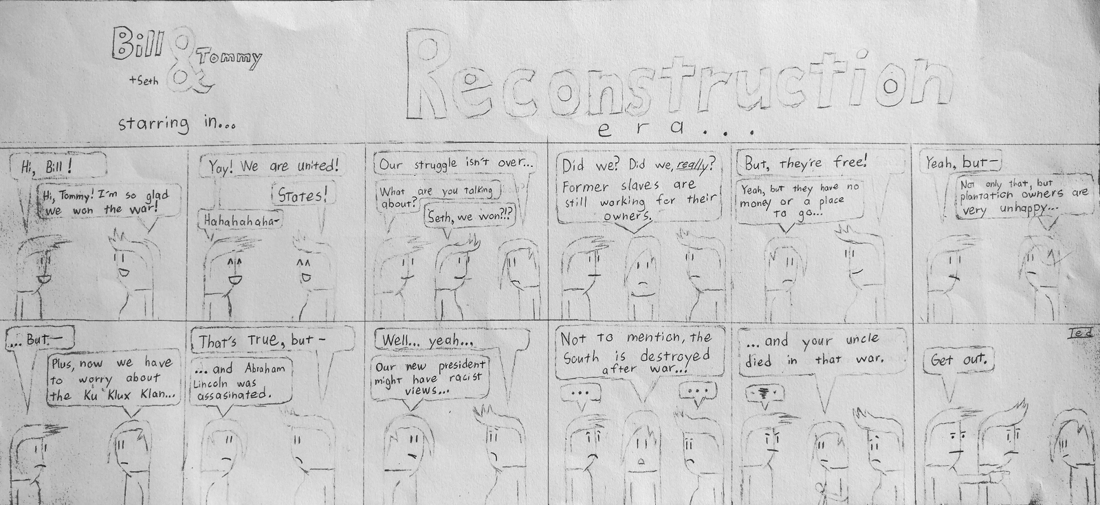 Cartoon strip about the Reconstruction era