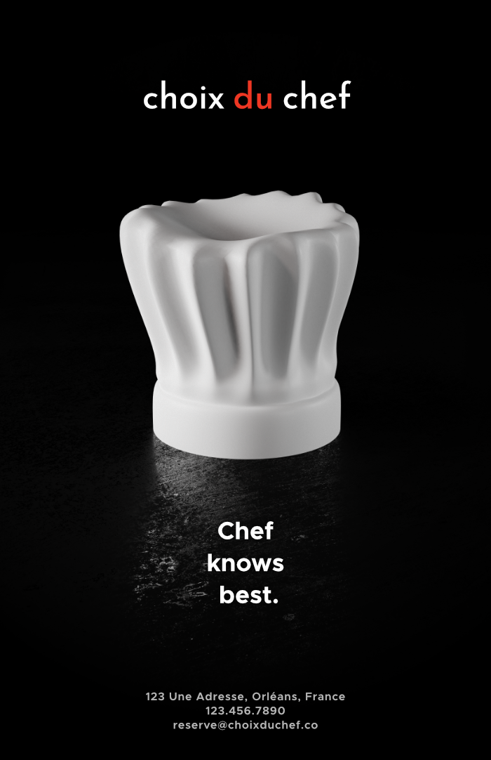 Choix du Chef poster with hat and caption reading Chef knows best