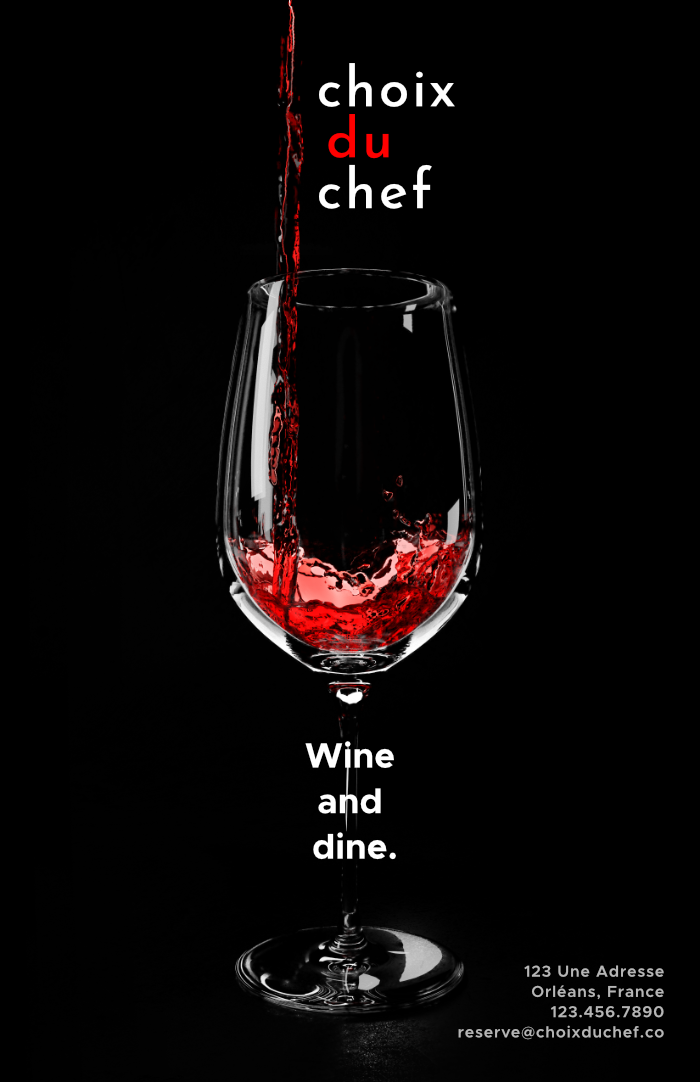 Choix du Chef poster with wine glass and caption reading Wine and dine