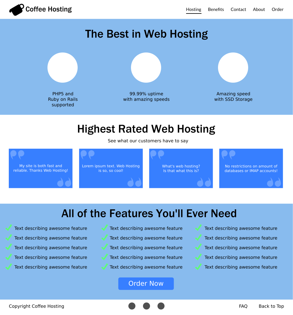 Wireframe for Coffee Hosting