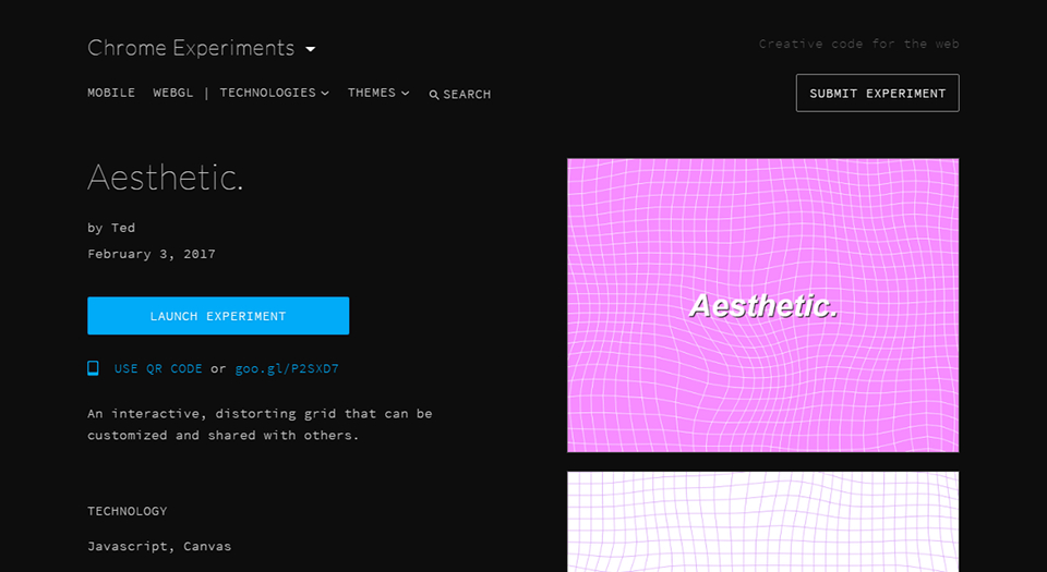 Screenshot of Aesthetic on Chrome Experiments