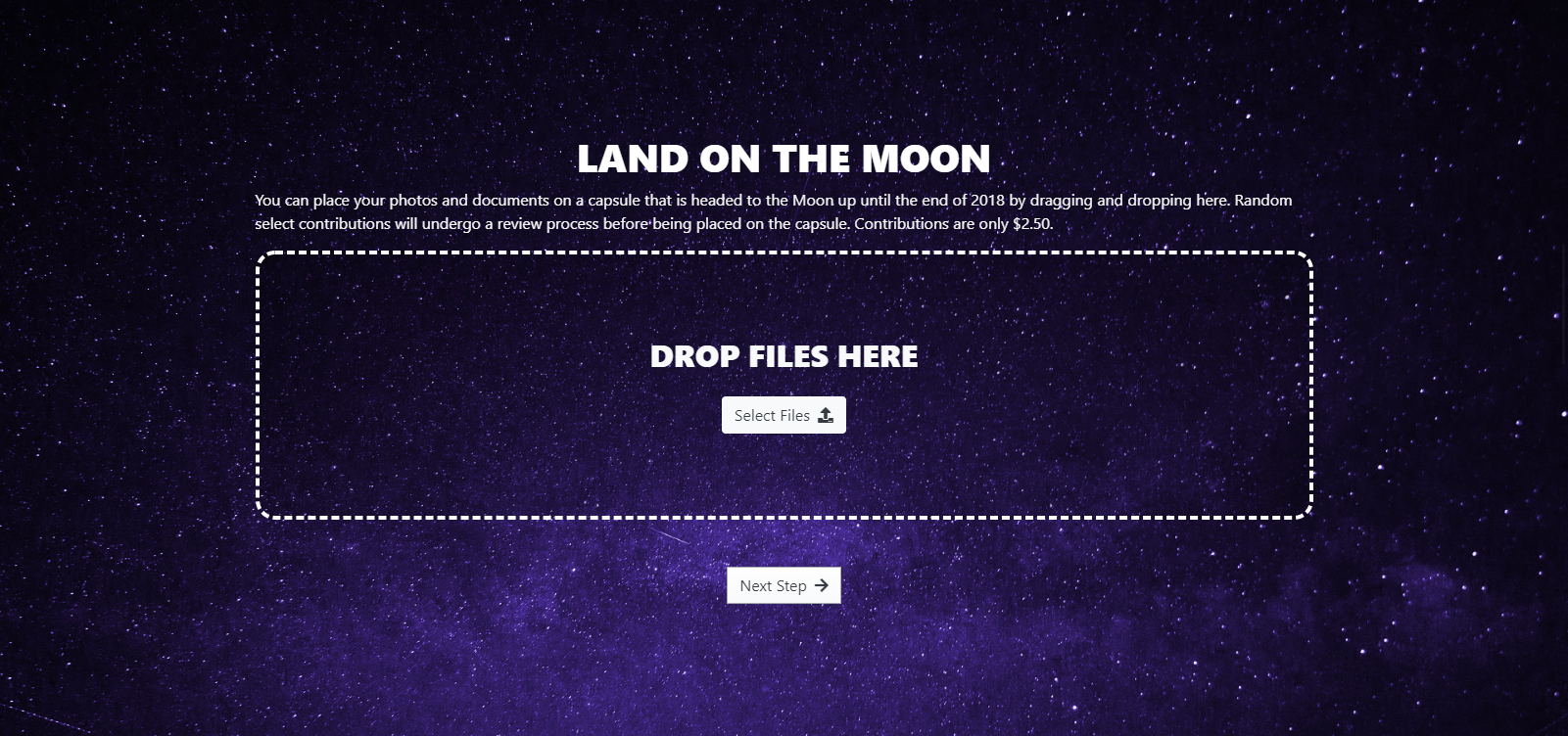 Screenshot of Make it to the Moon contribution page