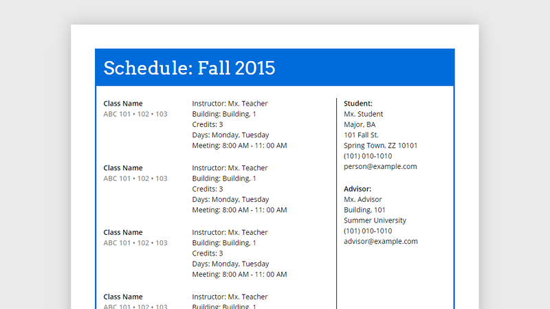 Reorganized class schedule