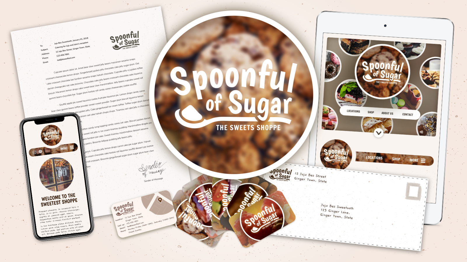 All deliverables including menu design, website, business cards, letterhead, letter template, and menu design