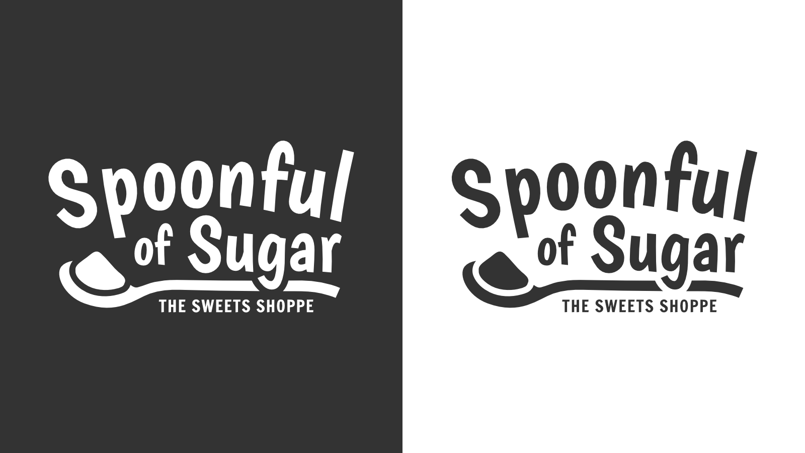 The logo for Spoonful of Sugar with vector spoon on light and dark background